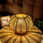 Rattan Table Lamp, Mini Boho Lamp, Vintage Wicker Nightstand Small Lamps with Wood Base, Bohemia Woven Lamps for Bedroom Living Room Desk Kids Room, 2700K G45 LED Bulb Included