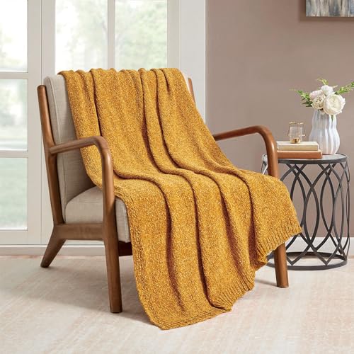 BOURINA Chenille Throw Blanket for Couch Sofa Chair Bed Home Decoration, Soft Warm Cozy Blanket for All Season（50" x 60", Yellow） - color: Chenille-yellow, size: 50"×60"