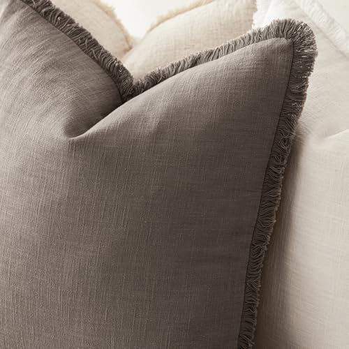 Foindtower Decorative Linen Fringe Throw Pillow Covers Cozy Boho Farmhouse Cushion Cover with Tassels Soft Accent Pillowcase for Chair Sofa Bed Living Room Home Decor, 16×16 Inch,1PC,Light Coffee - color: Malt Ball, size: 16" x 16" (Pack of 1)