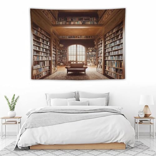 Vintage Bookshelf Tapestry,Library Wall Hanging Tapestries,Old Books on Shelf Classical Study Room Student Study College Dorm Bedroom Living Room 60"x40" inch - color: Bookshelf-9, size: W60xL40in