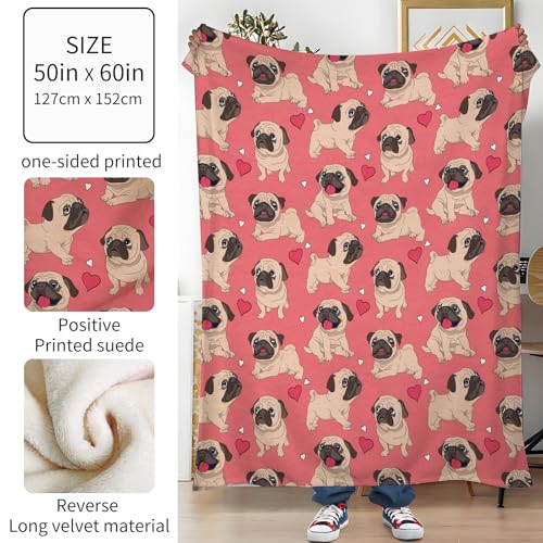Throw Blanket for Couch, 300GSM Warm Soft Cozy Flannel Blanket, Cute Blanket for All Seasons Bedroom Home Decor Gifts, Pink Funny Dogs 50x60 Inches - color: Pink Funny Dogs