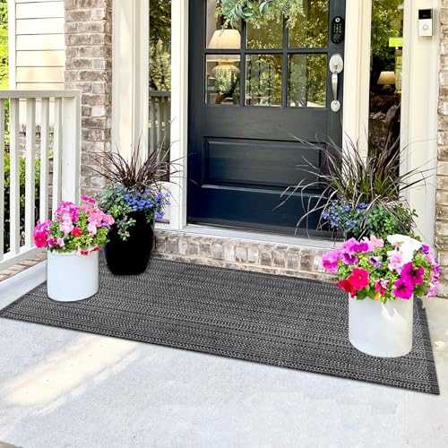 Door Mat Front Porch Rug Boho Black Outdoor Rug 23.6" x 51.2" Cotton Hand Woven Rug for Front Porch Decor Washable Welcome Layered Doormat for Farmhouse Entryway Kitchen Patio - color: Black & White Striped Front Door Mat