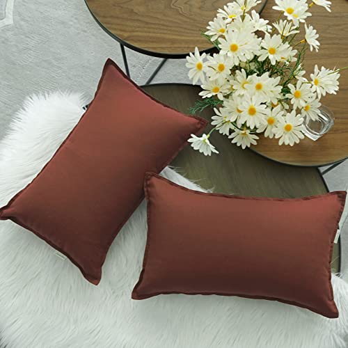 Jeanerlor Natural Cotton Linen Green Decorative 12"x20" Throw Pillow Case Cushion Cover with Twin Needles Stitch on Edge for Lumbar, (30 x 50cm), 2 Pcs, Reddish Brown - color: Reddish Brown, size: 20" x 12" (Pack of 2)