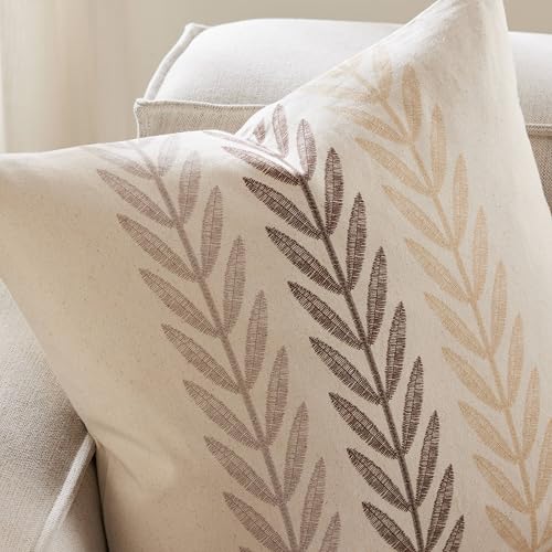 100% Cotton Farmhouse Leaves Throw Pillow Covers Set of 2, 18x18 Inch Mixed Beige Pastoral Decorative Print Cushion Covers for Sofa Bed Living Room Home Decor - color: Mixed Beige, size: 18" x 18" (Pack of 2)