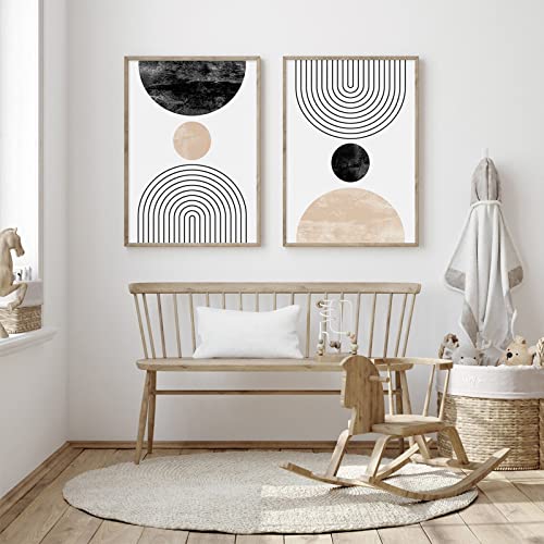Mid Century Modern Wall Art Prints Set of 2, Neutral Abstract Geometric Wall Art Boho Canvas Prints Mid Century Eoind Wall Decor Modern Abstract Pictures Artwork for Home Room 16x24 Inch Unframed - color: Mid Century Prints, size: 16x24 Inch Unframed