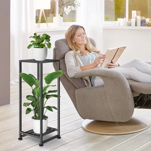 LUBORN Plant Stand Indoor Outdoor, Wrought Iron Plant Stands 2 Tier Heavy Duty Metal Pedestal Stand Decorative Flower Stand for Patio Garden Deck Living Room - size: 31''