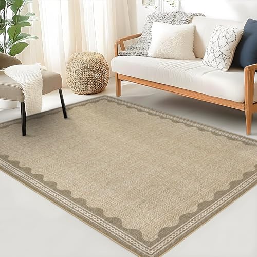Garvee Entryway Rug 3x5 Washable Bordered Modern Rug Foldable Low Pile Stain-Resistant Carpet Ultra Soft Non Slip Lightweight Rugs Indoor Non-Shedding Mat for Kitchen Bedroom Nursery Entrance Jute - color: Border Jute, size: 3' x 5' (Rectangular)