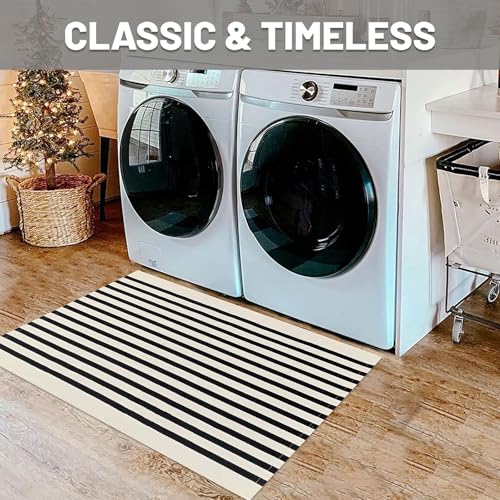 IOHOUZE Black Beige Striped Rug -2'x3' Front Door Rugs Outdoor, Small Washable Area Rug for Front Porch, Spring Summer Welcome Mats Outdoor Indoor, Doormat for Entryway Porch Entrance - color: Light Beige/Black Stripe, size: 2' x 3' (Rectangular)