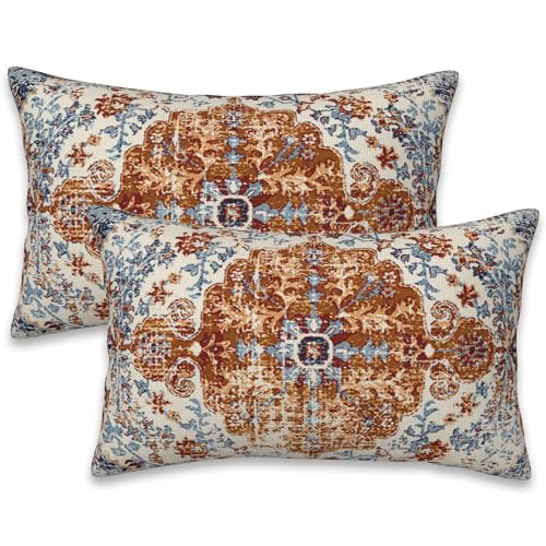 Ethnic Boho Throw Pillow Covers Set of 2 Rug Boho Style Ethnic Design Pillow Covers 20x12 Inch Modern Farmhouse Home Decorative Pillow Cases Cushion Cover for Sofa Living Room Office - color: Ethnic Boho, size: 20" x 12" (Pack of 2)