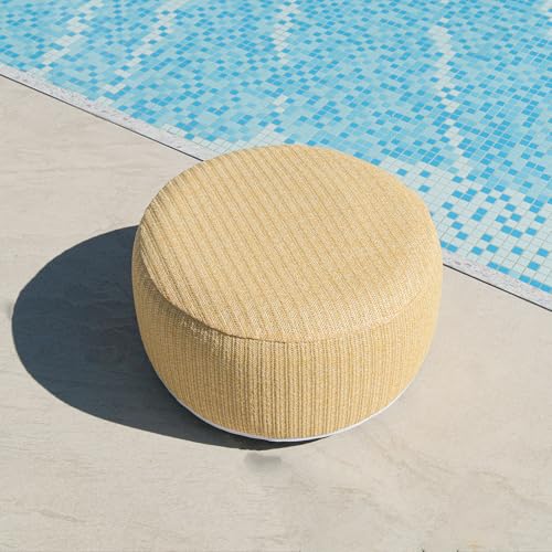 Outdoor Inflatable Ottoman with Air Pump, Fade-Resistant Patio Footrest Stool D21”x H9”, Round Pouf Ottoman with Portable Handle Suitable for Garden, Camping, Bedroom, Living Room - color: Beige