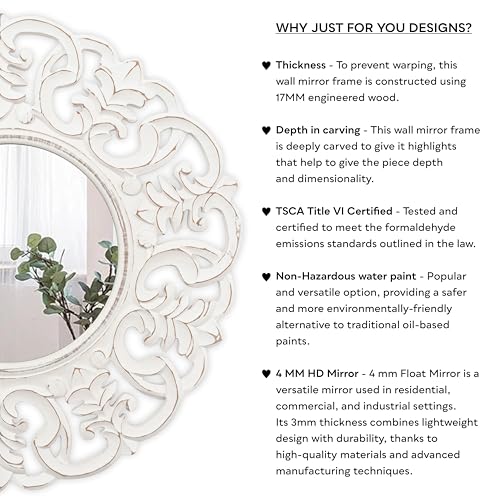 JFY Designs Wall & Accent Mirror Wall Décor - Vanity Mirror with Engineered Wood Frame, Boho Farmhouse Wall-Mounted Mirrors for Bathroom, Entryway, Living Room - color: Augustine White, size: 24"L x 24"W