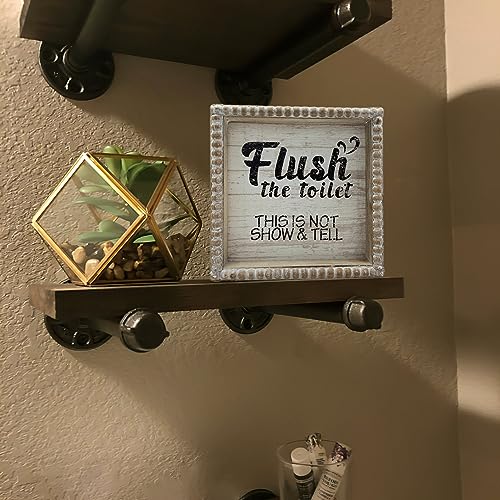 Boho Farmhouse Wooden Framed Bathroom Decor Signs, Funny Restroom Decorative Plaque Small Cute, Toilet Rules Shelf Decoration (Flush The Toilet Sign) - color: Flush The Toilet Sign