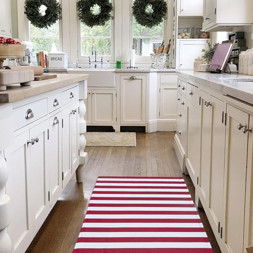CAINANEL Christmas Outdoor mat 27.5"x43" Red and White Striped Outdoor Rug Front Porch Rug,Christmas Home Decor, Layerd Welcome Doormat for Front Porch Decor, Front Door, Farmhouse Decor - color: Red and White, size: 2'4" x 3'7" (Rectangular)