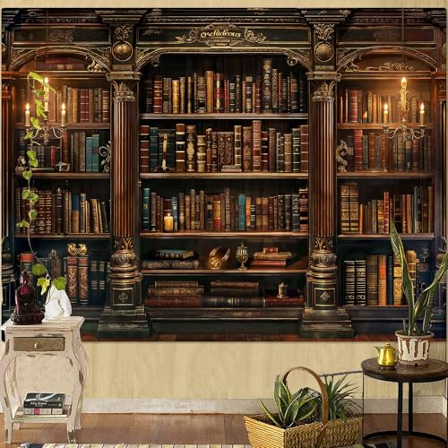 Accnicc Vintage Bookshelf Tapestry Medieval Art Book Tapestries Wall Hanging Gothic Dark Academia Retro Library Backdrop Tapestry for Bedroom Living Room Dorm Study Classroom 80× 60 inch - color: Brown, size: 80"L x 60"W