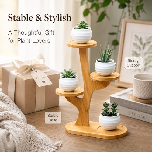 4 Tiered Desk Plant Stand Bamboo Tree Plant Shelf Tabletop Succulent Herb Stand Desktop Plant Stand Indoor Plant Rack for in Living Room Office Decoration (4 Tiered) - size: 4 Tiered