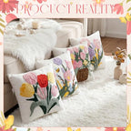 Mixweer 4 Pcs Mother‘s Day Gift Tulip Pillow Covers Set, 18 x 18 Inch Embroidered Spring Pillow Cases, Tulip Flowers Spring Style Square Throw Cushion Cover for Couch Sofa Bed Home Decoration - style: Tulip