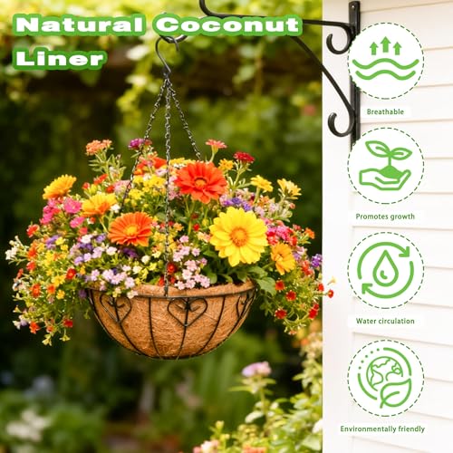 2 Pack 12 Inch Metal Outdoor Hanging Baskets Black Heavy Duty Hanging Planters with Coco Liners for Indoor Outdoor Plants Gardens Patios Terraces（Heart-Shaped） - color: Heart