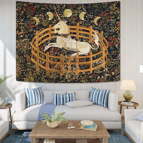 Yeoiat Unicorn Tapestry Medieval Wall Tapestry, Moon Tapestries for Bedroom Art Tapestries Wall Hanging for Bedroom Living Room 60"x80" - color: Ivory, size: 80"L x 60"W
