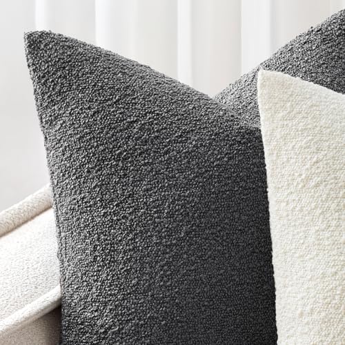 Pack of 2 18x18 Inch Decorative Boucle Throw Pillow Covers Textured Square Pillowcaes Accent Solid Cozy Soft Cushion Covers Home Decor for Sofa Couch Living Room Home Decor,Dark Gray - color: Dark Gray, size: 18" x 18" (Pack of 2)