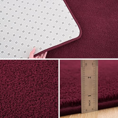 Pettop 4x6 ft Burgundy Red Area Rugs for Bedroom Living Room, Washable Memory Foam Indoor Carpet, Modern Aesthetic Minimalist Non Slip Soft Comfy Carpet for Boys Girls Dorm Home Decor - color: Burgundy Red, size: 4' X 6' (Rectangular)