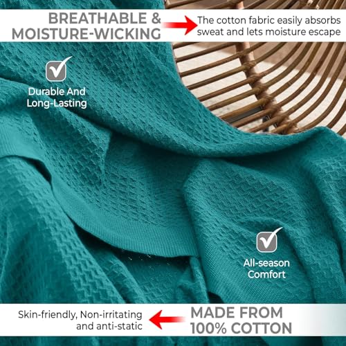 100% Cotton Blankets for Bed - Waffle Weave Blankets for Summer, Lightweight and Breathable Soft Woven Blanket for Spring (Teal, Twin (60" x 90")) - color: Teal, size: Twin (60" x 90")