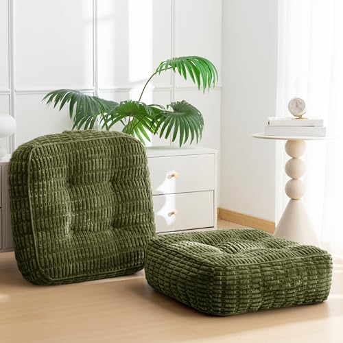 HIGOGOGO 8" Floor Pillow Cushion for Adults, Meditation Cushion Pillow, Blended Corduroy Cover, Large Square Floor Sitting for Tatami Living Room or Yoga, 2Pack, Dark Green - color: Square Dark Green, size: 8" Thick(Pack of 2)