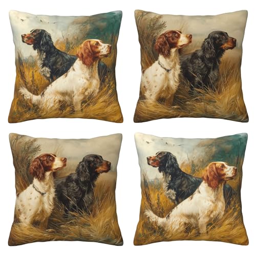 Vintage Dog Throw Pillow Covers 18 X 18 Inch Set of 4 Decorative Cushion Cover Home Decor for Sofa Chair Couch Bedroom Living Room - color: Dog