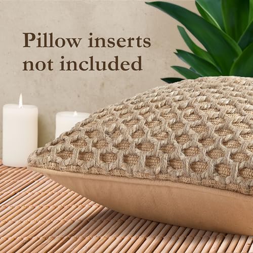 Boho Living 18x18 Beige Throw Pillow Covers Pillow Insert not Included - Boho Pillow Covers Only, Pack of 2 - color: Beige, size: (2) 18" x 18" Pillow Covers