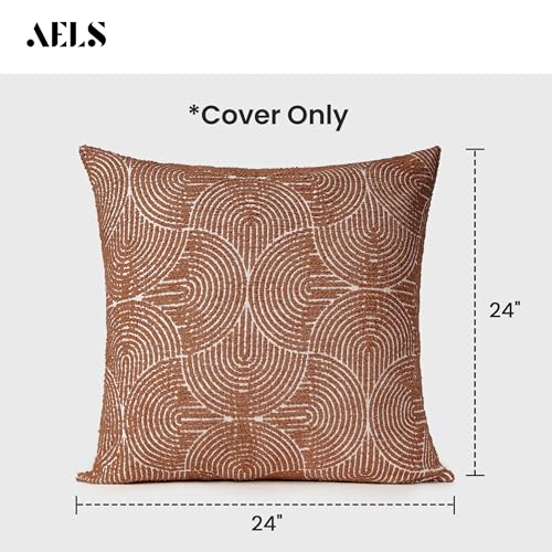 AELS Boho Decorative Textured Throw Pillow Covers 24x24, Modern Mid Century Rainbow Tufted Pillow Case, Farmhouse Rustic Geometric Woven Cushion Case for Bed Couch Sofa, Burnt Orange - color: Burnt Orange, size: 24" x 24" (Pack of 2)