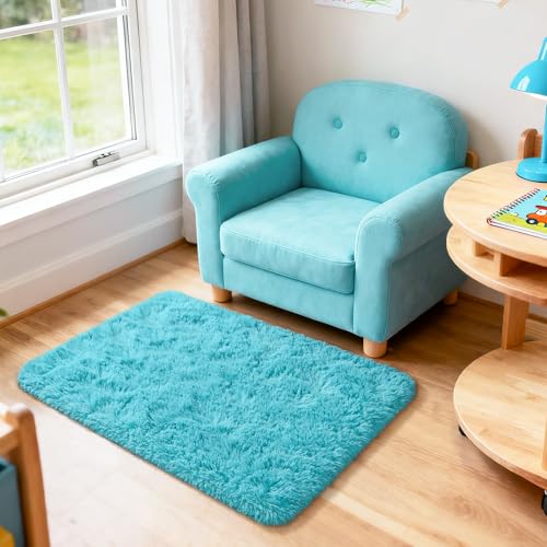Merelax Modern Soft Fluffy Small Shaggy Rug for Bedroom Livingroom Dorm Kids Room Indoor Home Decorative, Non-Slip Plush Furry Fur Area Rugs Comfy Nursery Accent Floor Carpet 2x3 Feet, Teal - color: Teal, size: 2' x 3' (Rectangular)