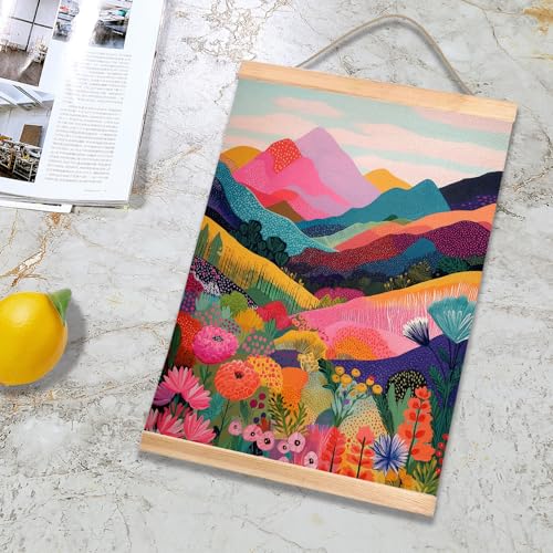 HEYJEEPER Colorful Landscape Wall Art, Vibrant Mountain & Floral Nature Poster, Boho Abstract Wall Hanging Decor,Colorful Landscape Wall Artfor Living Room, Bedroom, Office 18.5x14Inch - color: Red-Mountain