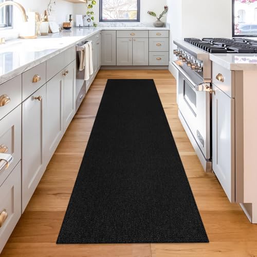 Hallway Washable Runner Rug 2x8 Ft for Hallways Cotton Non Slip Rubber Backed Kitchen Runner Braided Indoor Floor Carpet for Entryway Hallway Kitchen Bedroom(Black) - color: Black/Dark Grey, size: 2x8