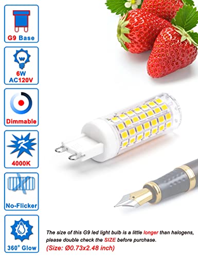 Ziomitus G9 Led Bulbs Dimmable 4000k Natural White,G9 40W 50W 60W T4 Halogen Replacement,No Flicker G9 6W AC120V Dimmable Neutral LED Bulbs for Chandelier Pendant Lighting,600 LM(5Pack) - color: 4000k Natural White, size: 6 Watts