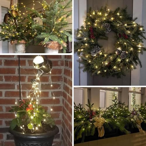 QITONG Warm White Solar Fairy Lights, 2 Pack Each 66ft 200 LED String Lights Outdoor, Silver Wire Solar Christmas Mini Lights - color: Warm White