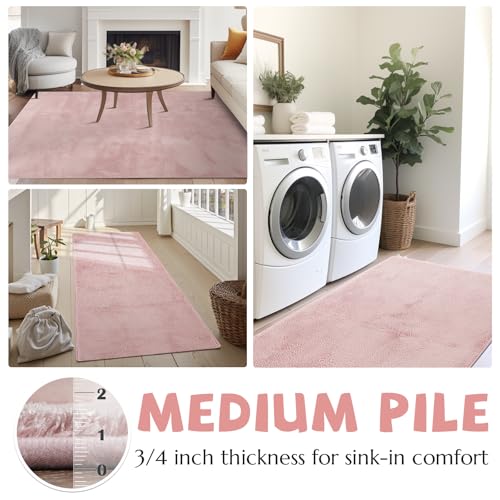 jinchan Solid Plush Area Rug 2x3 Performance Shaggy Washable Rug Indoor Entryway Doormat Soft Modern Faux Wool Cozy Non Slip Carpet for Living Room Kid Room Bedroom Nursery Pink - color: Solid Pink, size: 2' x 3' (Rectangular)