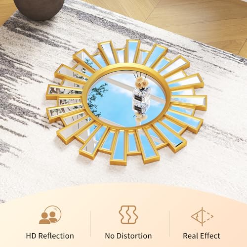 Gold Sunburst Mirror, 24" Large Starburst Mirror,Wall Mirrors Decor for Living Room, Bedroom, Fireplace,Hallway,Entryway - color: Gold-02, size: 24"L x 24"W