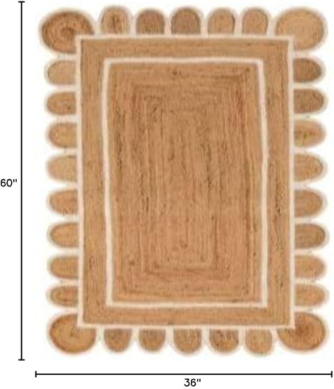 Scallop Pattern Jute Bohemian Area Rug (Off White, 3'x5')