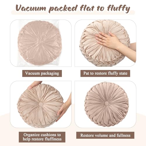 Drydiet 1 Pcs Round Throw Velvet Pillows Decorative Pleated Throw Pillows Diameter Accent Pumpkin Boho Chair Cushion for Couch Sofa Home Decoration (Greige,15'') - color: Greige, size: 15''