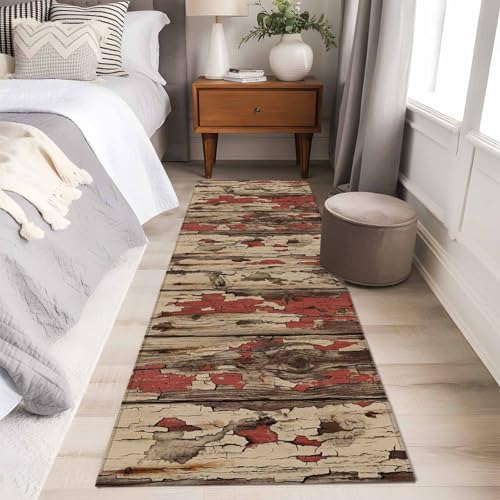 Farmhouse 2x6 Runner Rug for Hallway Bedside, Country Rustic Shabby Chic Retro Wooden Texture Washable Runner Rugs Absorbent Non-Slip Indoor Carpet for Bedroom Kitchen Laundry Entryway - color: Brown, size: 2' x 6' (Runner)