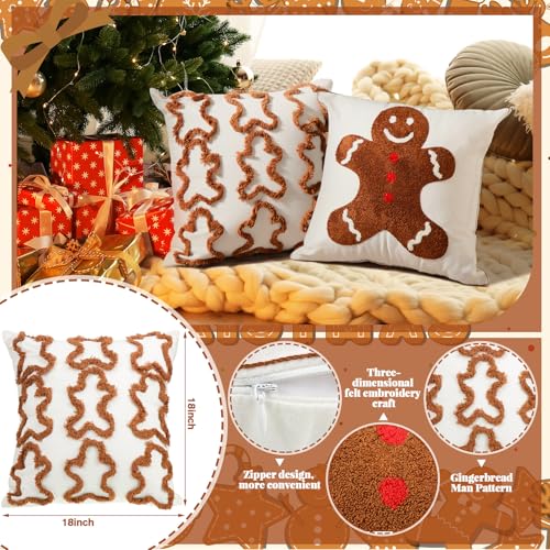 Pickmesh Christmas Throw Pillow Covers 18x18 inch Set of 2 Christmas Gingerbread Man Pillows Case Xmas Cushion Cases Square Tufted Soft Cover for Living Room Bed Couch Sofa Car Home (Dark Brown) - color: Dark Brown