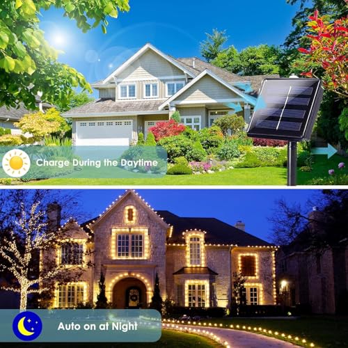 Extra-Long Solar String Lights for Outside, 4 Pack 400LED Solar Fairy Lights Outdoor Waterproof, Copper Wire with 8 Modes Solar Twinkle Lights for Tree Garden Party Patio Xmas Decor (Warm White) - color: Warm White, size: 4 Pack-400LED