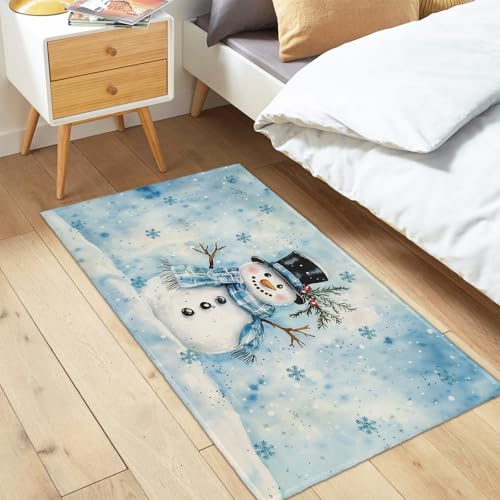 Blue Snowman Christmas Entryway Rugs 2x3 Winter Home Decor Doormat Small Non-Slip Low Pile Front Door Mat Washable Throw Rugs for Kitchen Bedroom Bathroom Xmas Holiday Decor - color: Blue Snowman
