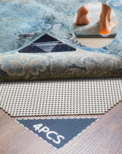 Veken Rug Gripper Pad for Hardwood Floors Tile Floors with 4 Pcs Rug Tape, Thick Cushion Non Slip Rug Pads for Area Rugs, Under Carpet Anti Skid Mat, Keep Your Rugs Safe and in Place, 2x3 Ft - size: 2' x 3' (Rectangular), style: White (Add 4 Rug Grippers)