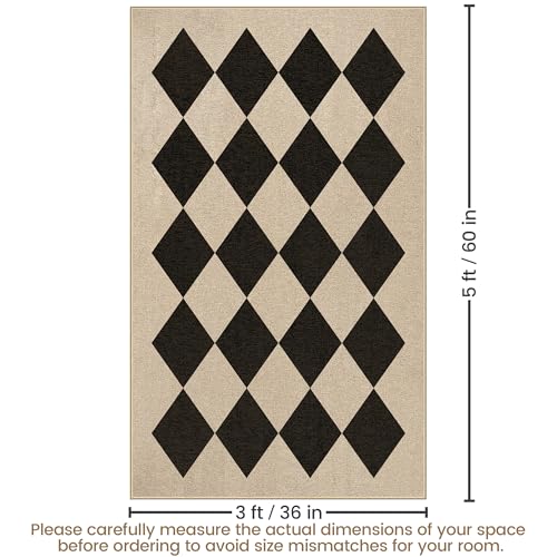 Washable Checkered Easy Jute Rug 3x5, Black Checkerboard Boho Geometric Outdoor Indoor Patio Small Rugs, Woven Non Slip Thin Neutral Carpet Door Mat for Bedroom Entryway Front Door Farmhouse - color: Checkerboard -3 Nature Black, size: 3' x 5'