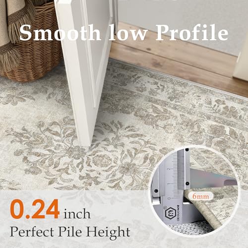 PureCozy 2x5 Runner Rug Beige Washable Hallway Kitchen Bedroom Vintage Distressed Bathroom Non Slip Medallion Floral Carpet Indoor Retro Throw Floor Mat for Office Dining Laundry Living Room - color: Vintage Beige/Cream, size: 2' x 5' (Runner)