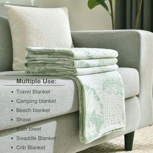 100% Cotton Muslin Throw Blanket King 104"x92", Vintage Indoor and Outdoor Use, Reversible and Breathable Fabric for Yard Picnics, Bedding or Chair Cover, Green Leaves - color: Root={'value': "['Green']"}, size: \'King (104" x 94")\'