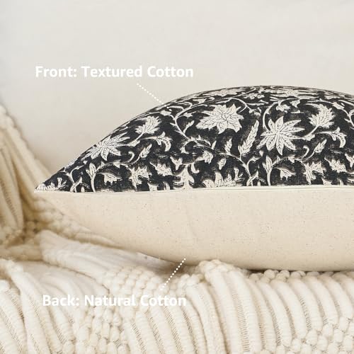 FIOUOVO Floral Throw Pillow Covers 24x24 Farmhouse Block Print Pillow Covers Decorative Pillow Covers Couch Pillows for Living Room Vintage Accent Sofa Pillows Set of 2, Black - color: Black, size: 24" x 24" (Pack of 2)
