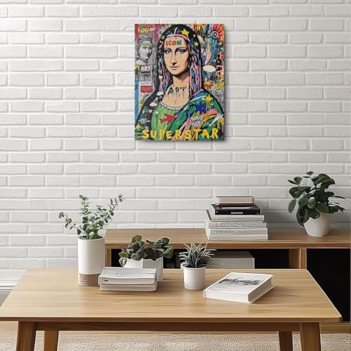 Funny Mona Lisa Canvas Wall Art, Mona Lisa Classical Painting Picture Graffiti Wall Decor, Street and Graffiti Art Vintage Whimsical Poster Print for Bathroom Living Room Home Decor 11.5x15 Inch - color: Multi 1394