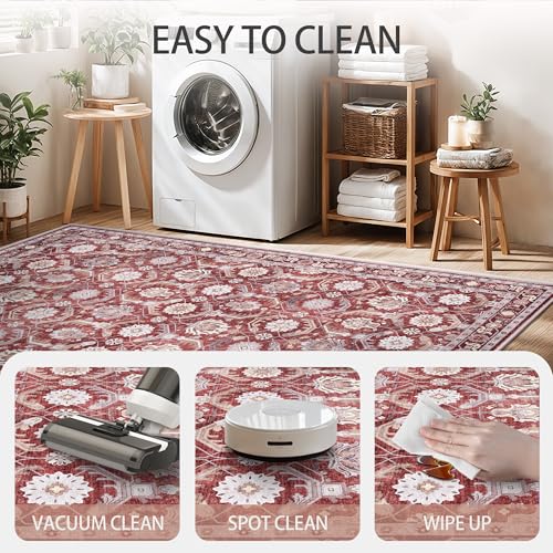 5x7 Area Rugs, Soft Non Slip Low Pile Washable Rug, Boho Modern Rug for Living Room, Bedroom, Dining Room, Red - color: Red, size: 5' x 7' (Rectangular)
