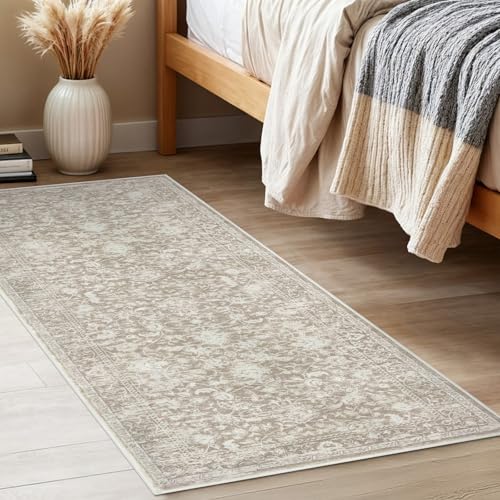 KILOCOCO Hallway Runner 2x5 Kitchen Runner Rug Printed Vintage Floral Washable Non-Slip Runners for Hallways Laundry Room Rugs Distressed Boho Rug for Bedroom, Beige - color: Beige/White, size: 2' x 5' (Runner)
